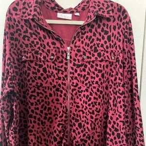 Belle by Kim Gravel Tripleluxe Animal Print Utility Shirt/Jacket Brick Red - XL
